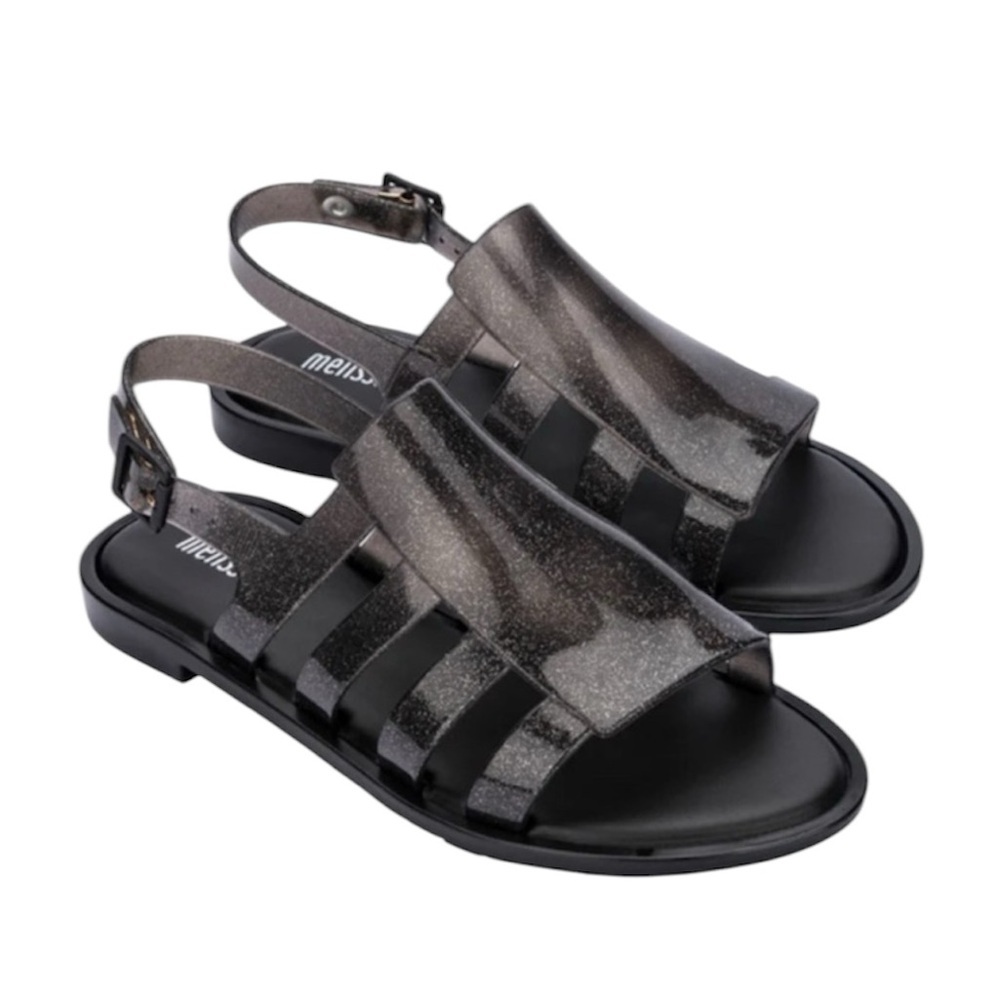 NWOT 
MELISSA‎ BOEMIA black glitter sandals 
size 8